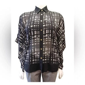 Michael Kors Black & White Short Sleeve Sheer Blouse Size  XS